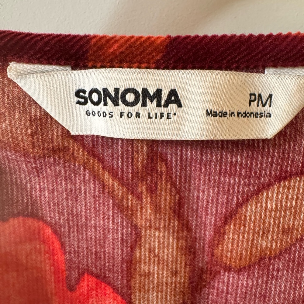 Sonoma Womens Corduroy Fall Floral Popover Top Boho Peasant Prairie Size PM - Picture 6 of 10